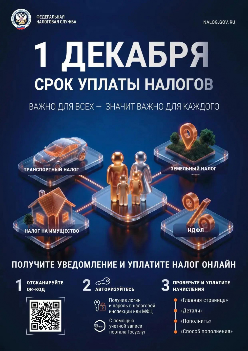Межрайонная инспекция ФНС № 23 по Иркутской области напоминает о необходимости уплаты налога на имущество, земельного и транспортного налогов за 2025 год.