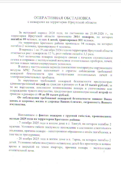 Оперативная обстановка с пожарам на территории Иркутской области